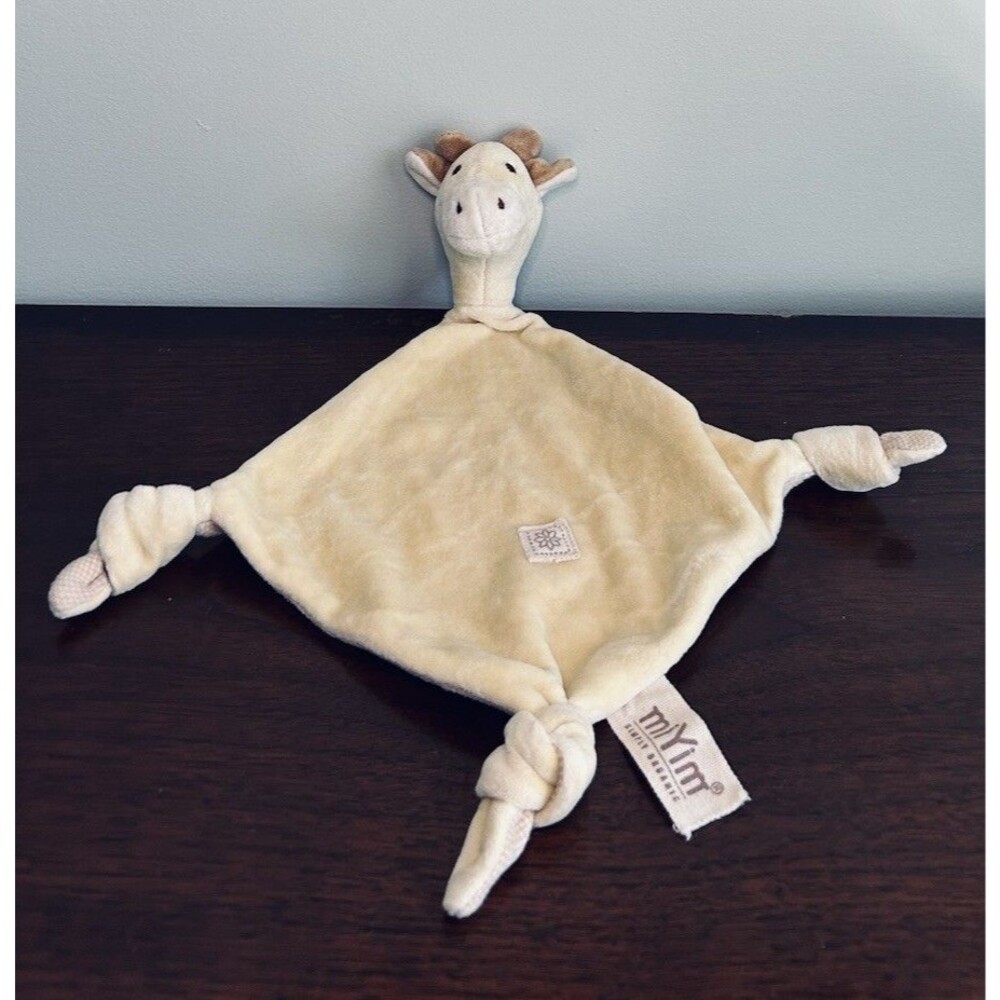miYim Giraffe Lovey Organic Tan Yellow Security Blanket Plush Knotted Corners